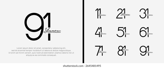 set of anniversary logo black color on white background for celebration moment