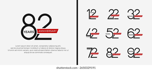 set of anniversary logo black color and red ribbon on white background for celebration moment