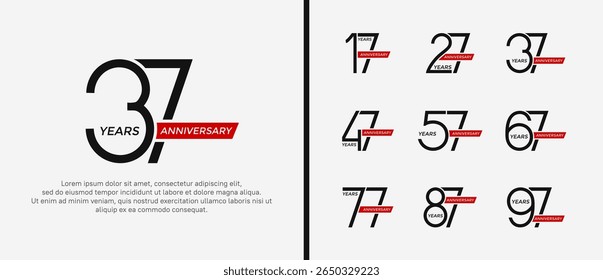 set of anniversary logo black color and red ribbon on white background for celebration moment