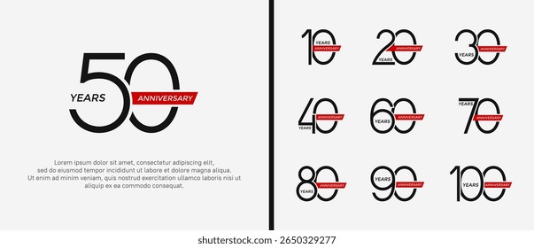 set of anniversary logo black color and red ribbon on white background for celebration moment