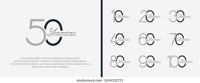 Set Jubiläums-Logo schwarz-graue Farbe auf weißem Hintergrund für Feierlichkeiten Moment