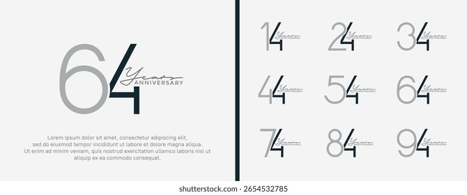 Conjunto de logotipo de aniversario color negro y gris sobre fondo blanco para el momento de la celebración