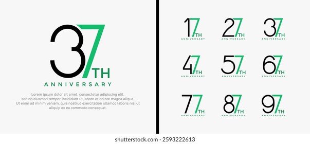 set of anniversary logo black and green color on white background for celebration moment