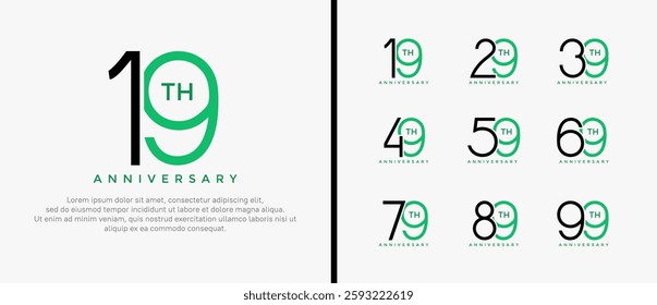 set of anniversary logo black and green color on white background for celebration moment