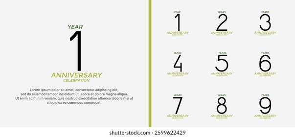 set of anniversary logo black and green color on white background for celebration moment