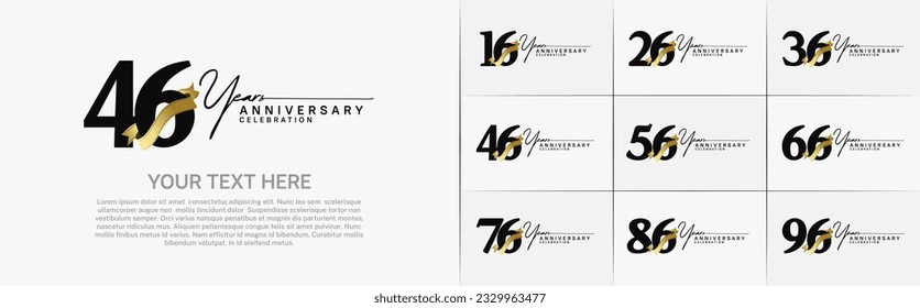 set of anniversary logo with black number and golden ribbon can be use for celebration