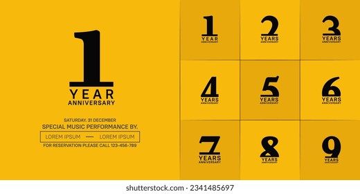 set of anniversary logo with black number on yellow background can be use for celebration