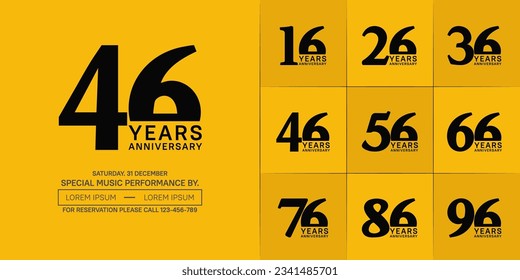 set of anniversary logo with black number on yellow background can be use for celebration