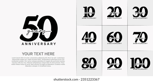 set of anniversary logo with black number and black handwriting text can be use for celebration