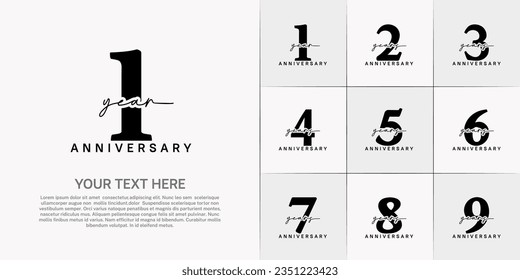set of anniversary logo with black number and black handwriting text can be use for celebration