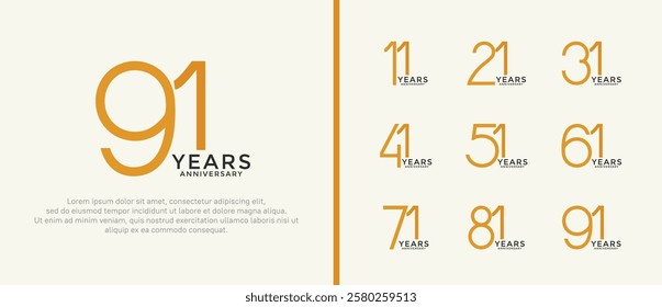 set of anniversary logo black and orange color on white background for celebration moment