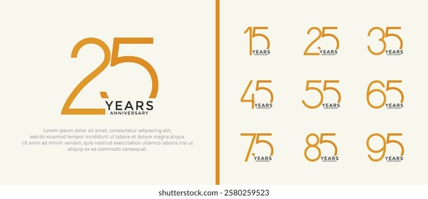 set of anniversary logo black and orange color on white background for celebration moment