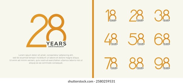 set of anniversary logo black and orange color on white background for celebration moment