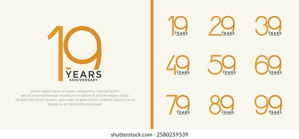 set of anniversary logo black and orange color on white background for celebration moment