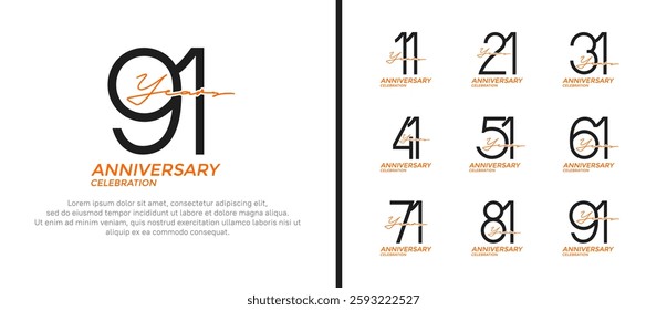 set of anniversary logo black and orange color on white background for celebration moment