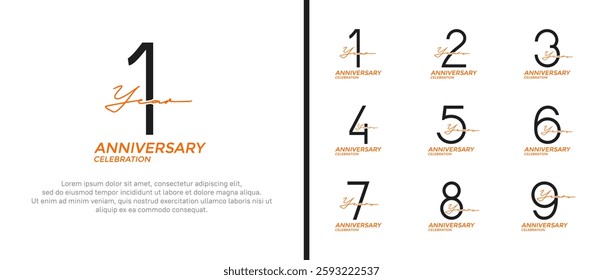 set of anniversary logo black and orange color on white background for celebration moment