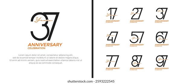 set of anniversary logo black and orange color on white background for celebration moment