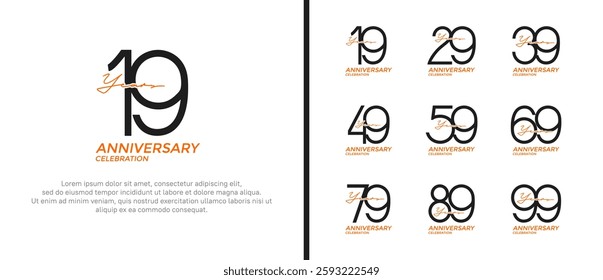 set of anniversary logo black and orange color on white background for celebration moment