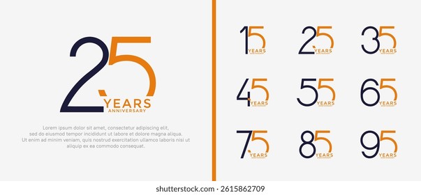 set of anniversary logo black and orange color on white background for celebration moment