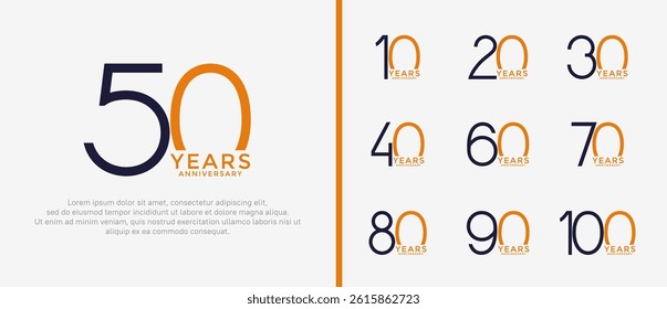 set of anniversary logo black and orange color on white background for celebration moment