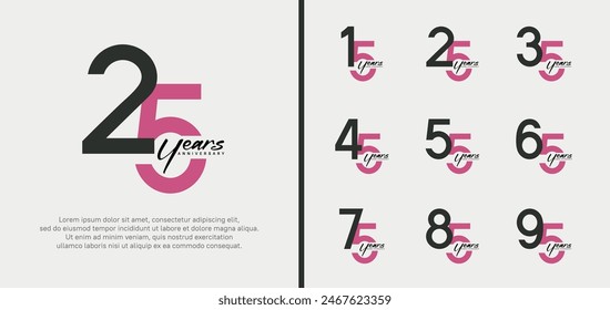 set of anniversary logo black and purple color number on white background for celebration