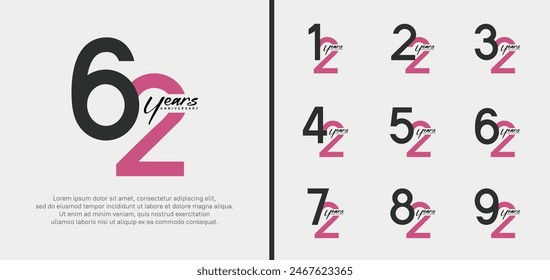 set of anniversary logo black and purple color number on white background for celebration