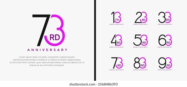 set of anniversary logo black and purple color on white background for celebration moment