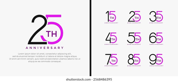 set of anniversary logo black and purple color on white background for celebration moment