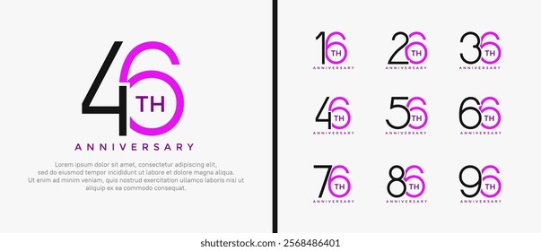 set of anniversary logo black and purple color on white background for celebration moment