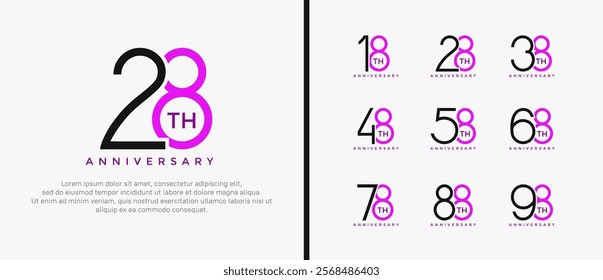 set of anniversary logo black and purple color on white background for celebration moment