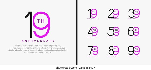 set of anniversary logo black and purple color on white background for celebration moment