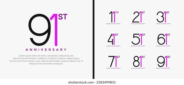 set of anniversary logo black and purple color on white background for celebration moment