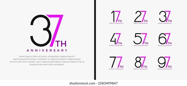 set of anniversary logo black and purple color on white background for celebration moment
