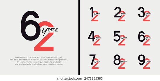 set of anniversary logo black and red color number on white background for celebration