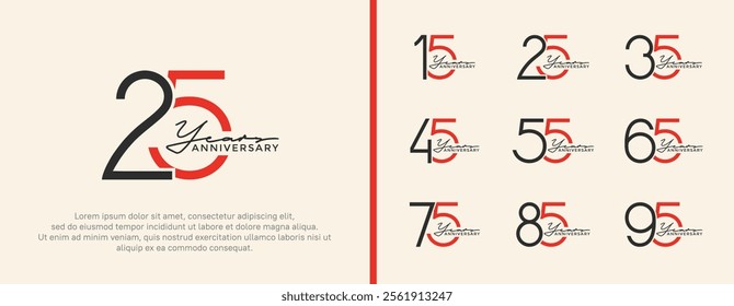 set of anniversary logo black and red color on white background for celebration moment