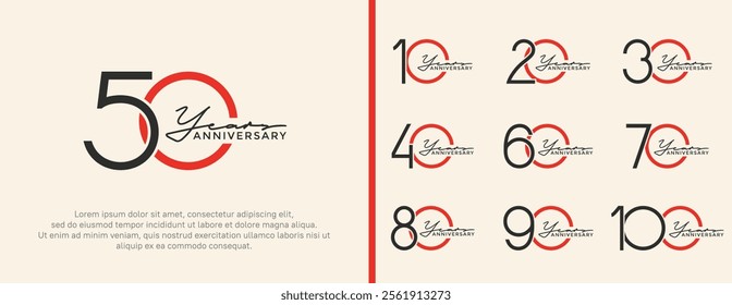 set of anniversary logo black and red color on white background for celebration moment