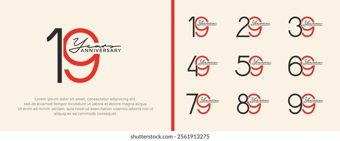 set of anniversary logo black and red color on white background for celebration moment