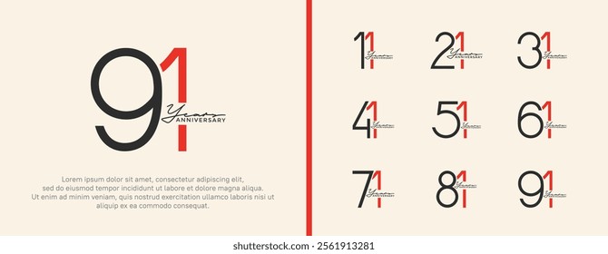 set of anniversary logo black and red color on white background for celebration moment