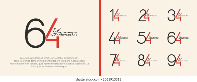 set of anniversary logo black and red color on white background for celebration moment