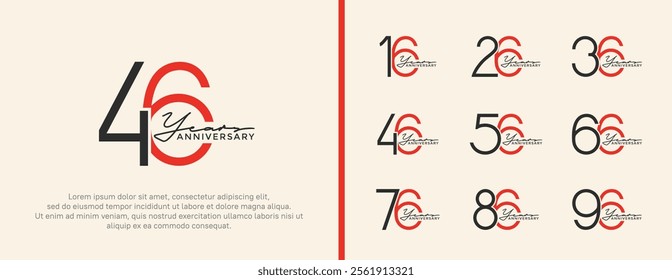 set of anniversary logo black and red color on white background for celebration moment