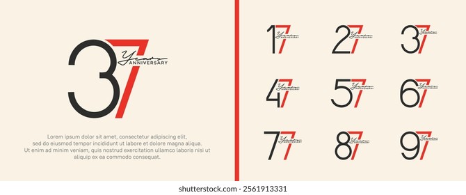set of anniversary logo black and red color on white background for celebration moment