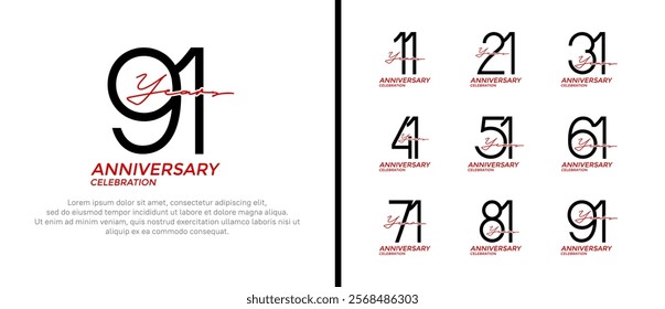 set of anniversary logo black and red color on white background for celebration moment