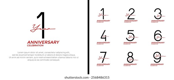 set of anniversary logo black and red color on white background for celebration moment