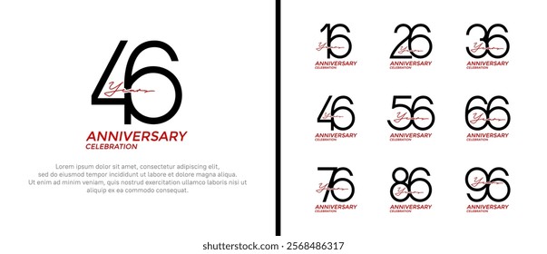 set of anniversary logo black and red color on white background for celebration moment