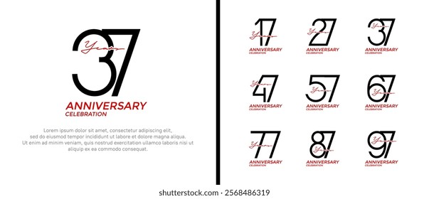 set of anniversary logo black and red color on white background for celebration moment