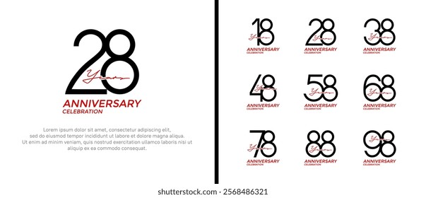 set of anniversary logo black and red color on white background for celebration moment