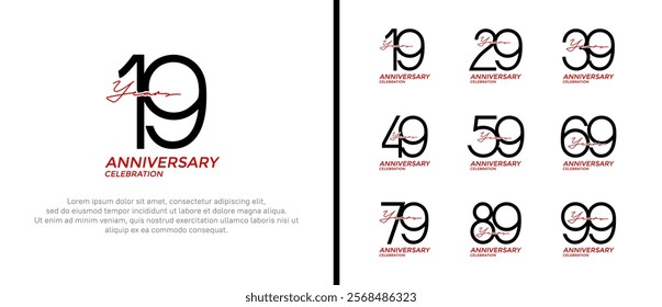 set of anniversary logo black and red color on white background for celebration moment