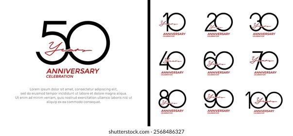 set of anniversary logo black and red color on white background for celebration moment