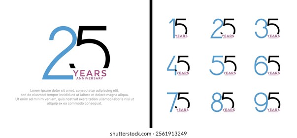 set of anniversary logo blue and black color on white background for celebration moment