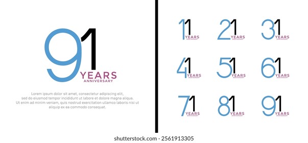 set of anniversary logo blue and black color on white background for celebration moment